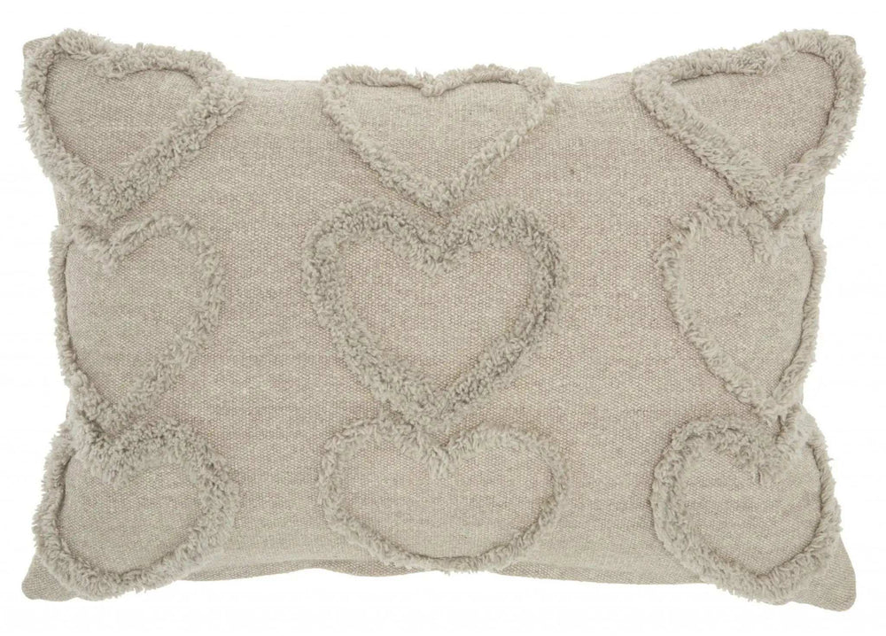 Whimsical Heart Detail Gray Lumbar Pillow - Homeroots - Flyclothing LLC