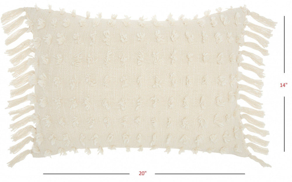 14" X 20" White Cotton Throw Pillow - Homeroots