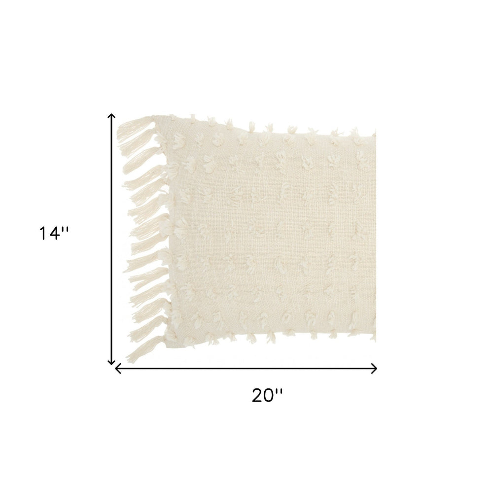 14" X 20" White Cotton Throw Pillow - Homeroots