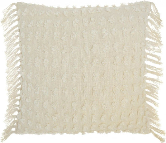 Tassel Detailed White Throw Pillow - Homeroots - Flyclothing LLC