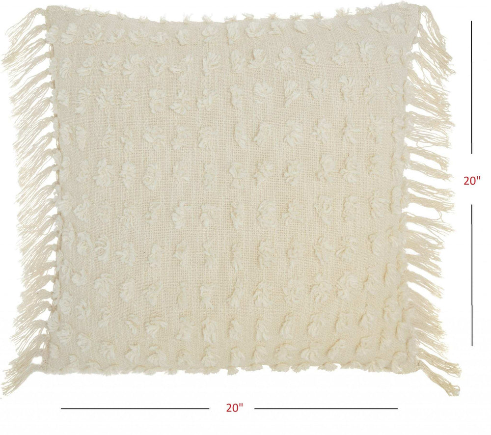 Tassel Detailed White Throw Pillow - Homeroots - Flyclothing LLC