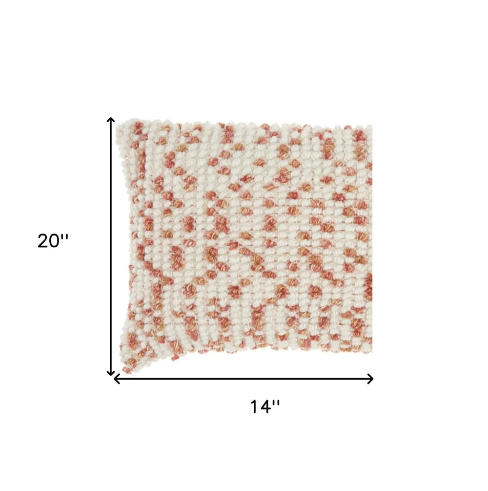 14" X 20" Coral and Beige Ribbed Indoor Outdoor Throw Pillow With Texture - Homeroots