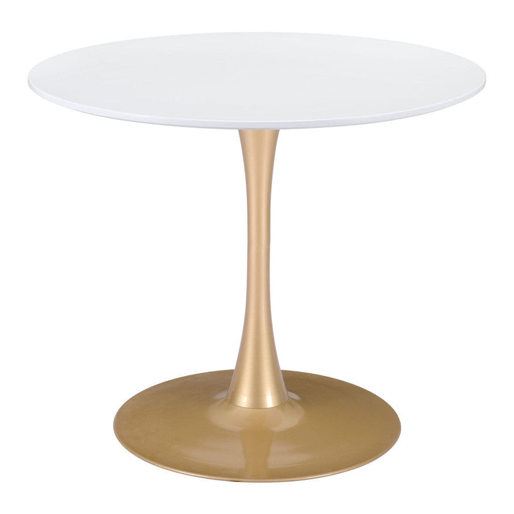 35" White And Gold Rounded Steel Pedestal Base Dining Table - Homeroots - Flyclothing LLC