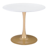 35" White And Gold Rounded Steel Pedestal Base Dining Table - Homeroots - Flyclothing LLC
