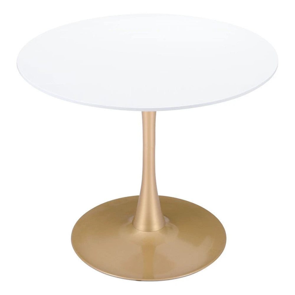 35" White And Gold Rounded Steel Pedestal Base Dining Table - Homeroots - Flyclothing LLC