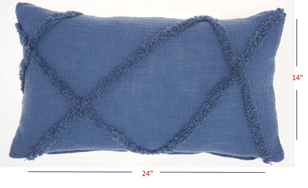 Royal Blue Abstract Shaggy Detail Lumbar Pillow - Homeroots - Flyclothing LLC