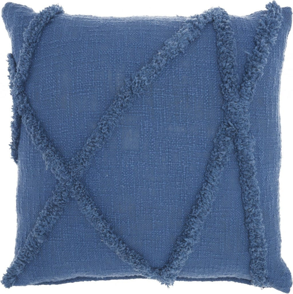 18" Boho Chic Blue Textured Lines Throw Pillow - Homeroots - Flyclothing LLC