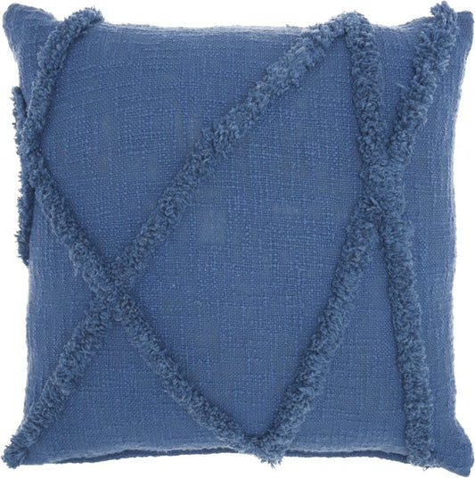 18" Boho Chic Blue Textured Lines Throw Pillow - Homeroots