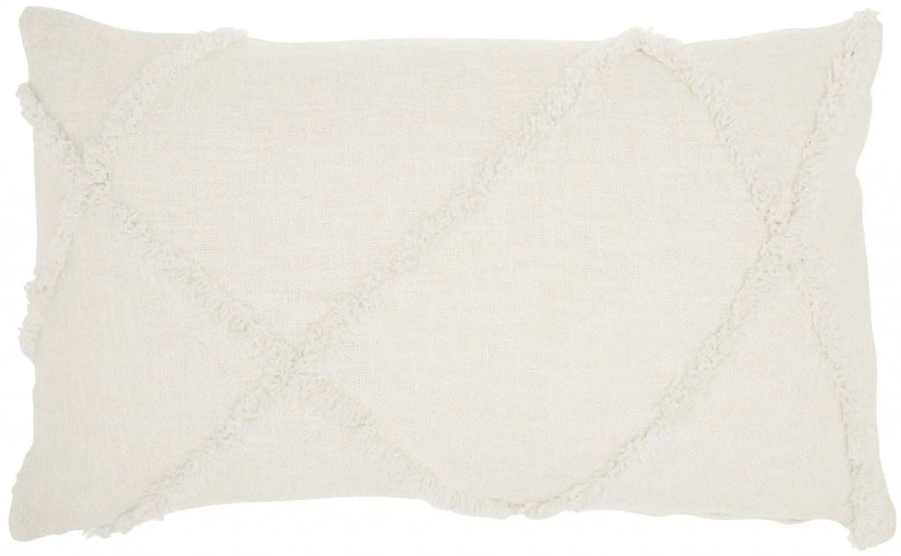 White Abstract Shaggy Detail Lumbar Pillow - Homeroots - Flyclothing LLC