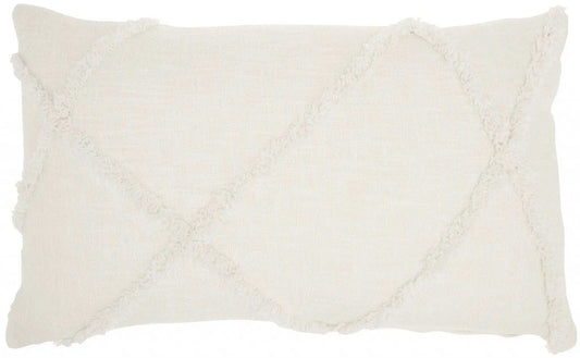 White Abstract Shaggy Detail Lumbar Pillow - Homeroots - Flyclothing LLC
