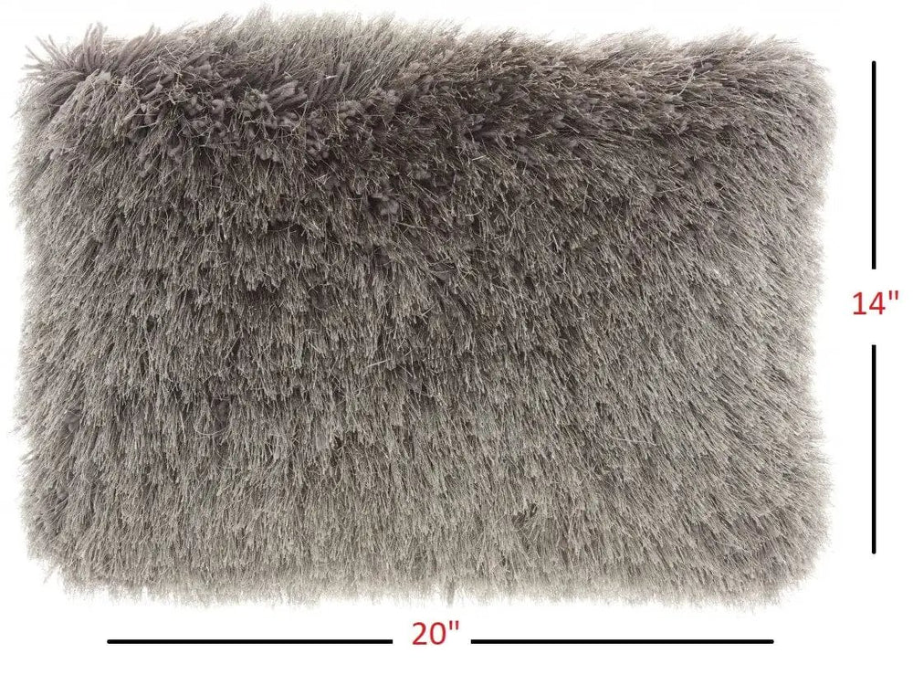 14" X 20" Slate Gray Faux Fur Throw Pillow - Homeroots - Flyclothing LLC