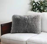 14" X 20" Slate Gray Faux Fur Throw Pillow - Homeroots - Flyclothing LLC