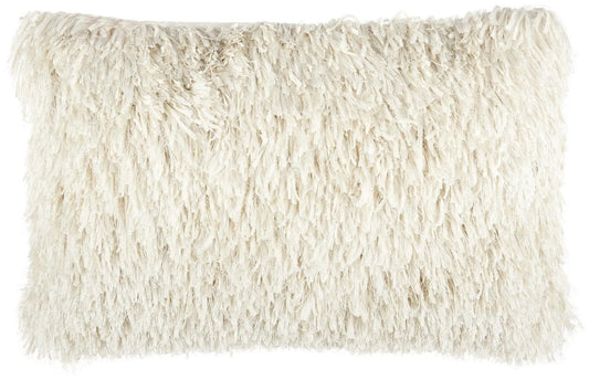 14" X 24" Long Ivory Shag Throw Pillow - Homeroots