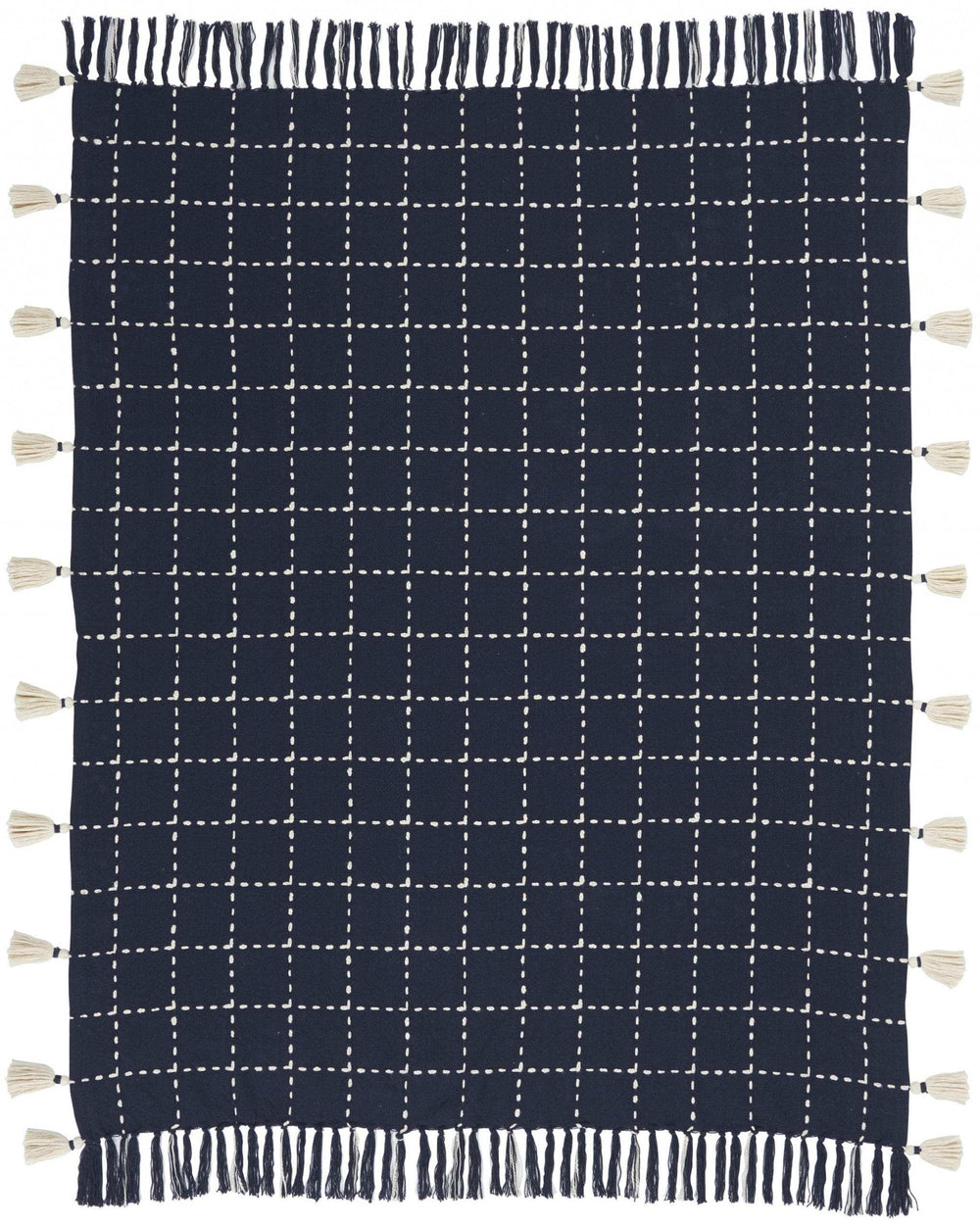 Navy And White Stitched Square Pattern Cotton Throw Blanket - Homeroots - Flyclothing LLC