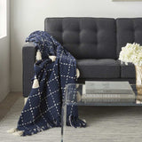 Navy And White Stitched Square Pattern Cotton Throw Blanket - Homeroots - Flyclothing LLC