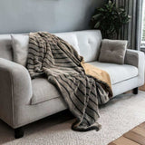 Gray Faux Fur Striped Plush Throw - Homeroots - Flyclothing LLC