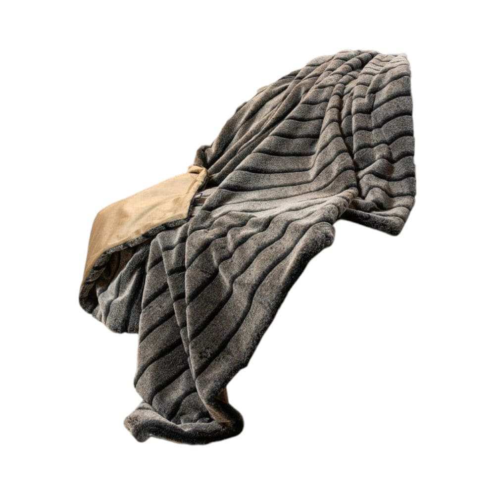 Gray Faux Fur Striped Plush Throw - Homeroots - Flyclothing LLC