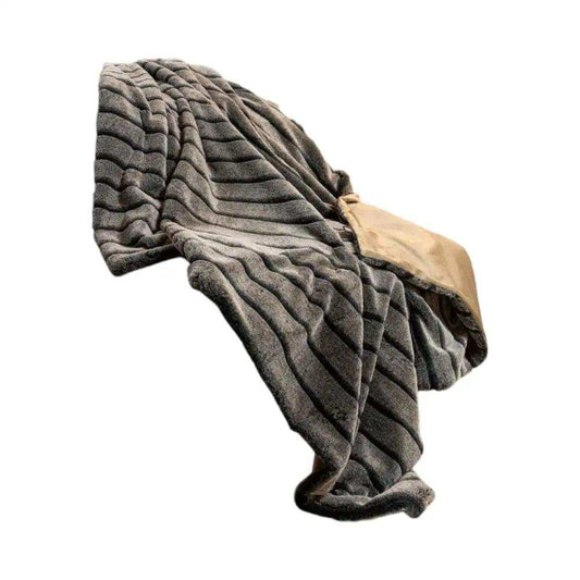 Gray Faux Fur Striped Plush Throw - Homeroots - Flyclothing LLC