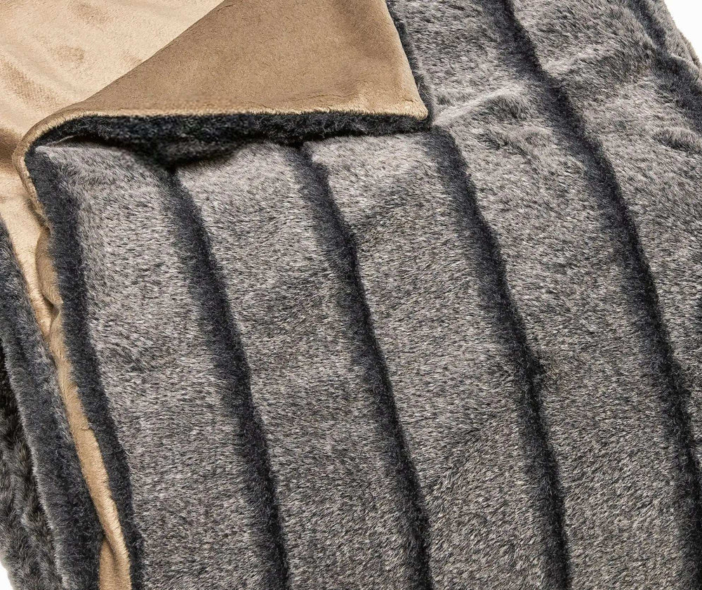 Gray Faux Fur Striped Plush Throw - Homeroots - Flyclothing LLC