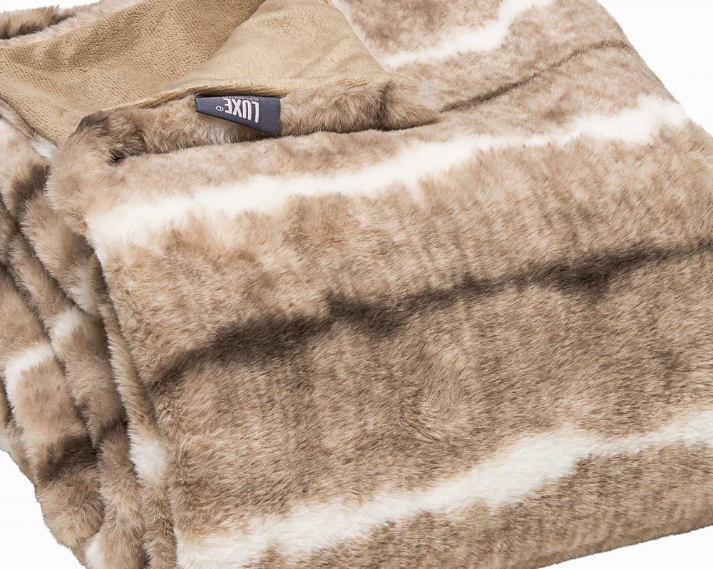 Beige Faux Fur Ombre Plush Throw - Homeroots - Flyclothing LLC