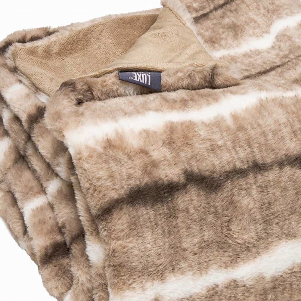 Beige Faux Fur Ombre Plush Throw - Homeroots - Flyclothing LLC