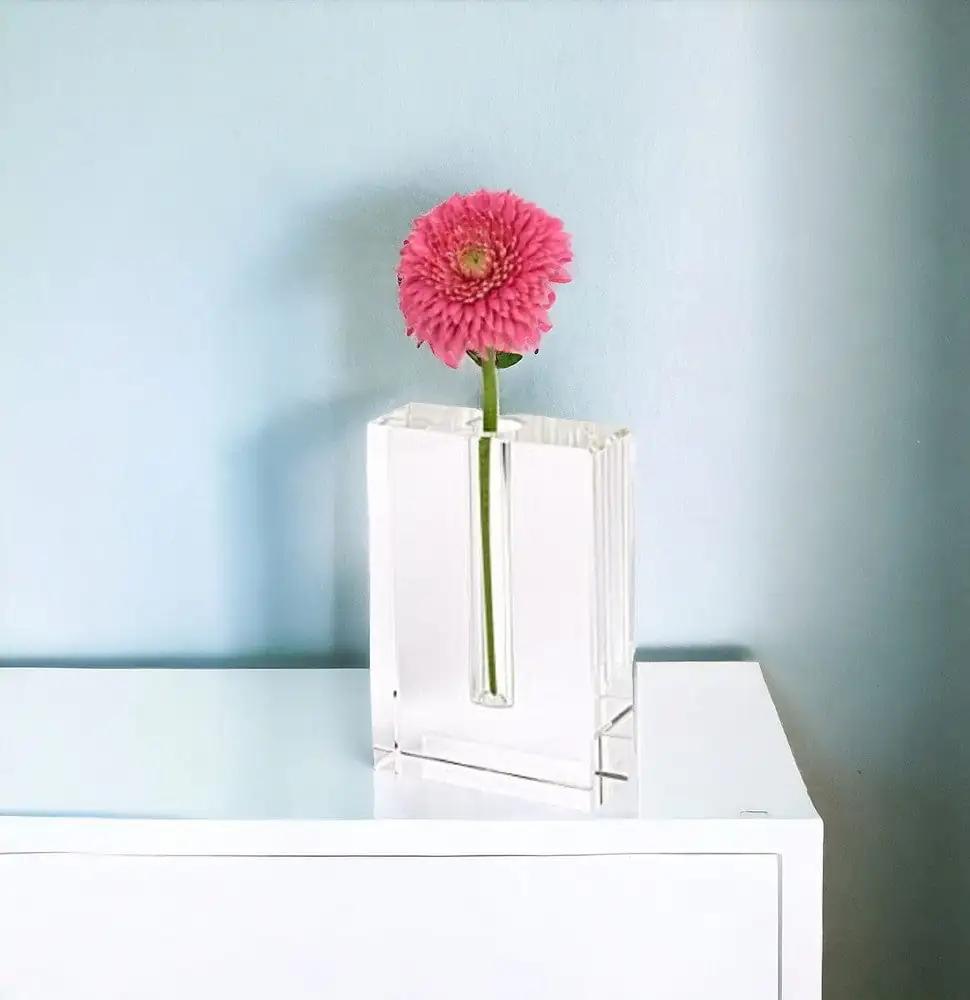 8" Clear Crystal Clear Square Table Vase - Homeroots