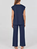 Casual Solid Color Cap Sleeve Top and Pants Knit Set - Trendsi - Flyclothing LLC
