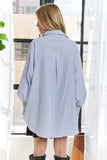 ADORA High-Low Striped Button Down Smocked Lantern Sleeve Shirt - Trendsi - Flyclothing LLC