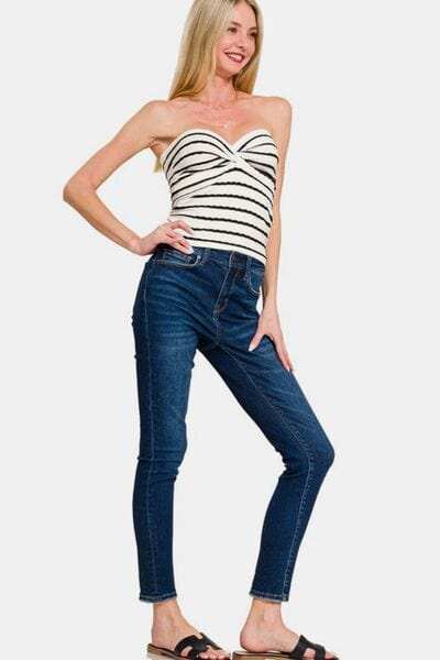 Zenana Twisted Sweetheart Neck Striped Tube Top - Trendsi - Flyclothing LLC