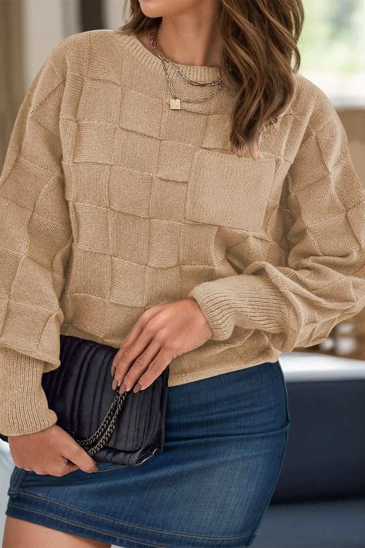 Plus Size Plaid Round Neck Sweater - Trendsi - Flyclothing LLC