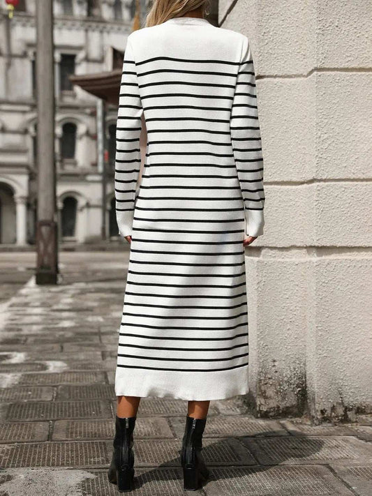 Striped Round Neck Long Sleeve Dress - Trendsi - Flyclothing LLC