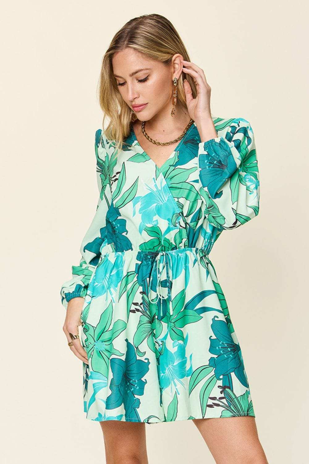 Double Take Full Size Floral Long Sleeve Romper with Pockets - Trendsi - Flyclothing LLC