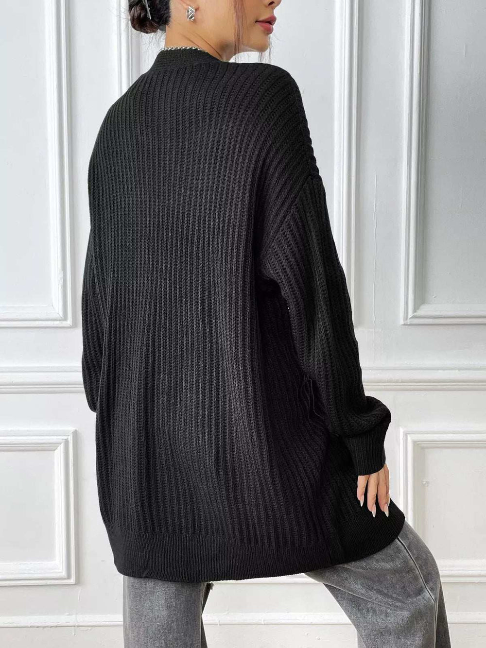 Open Front Drop Shoulder Cardigan - Trendsi - Flyclothing LLC