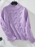 Cable Knit Mock Neck Long Sleeve Sweater - Trendsi - Flyclothing LLC