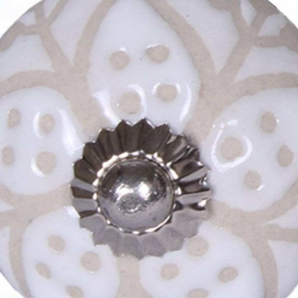 Set Of Twelve Vintage Beige And White Floral Ceramic Knobs - Homeroots - Flyclothing LLC