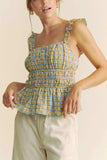 Davi & Dani Plaid Ruffled Strap Smocked Sleeveless Top - Trendsi - Flyclothing LLC
