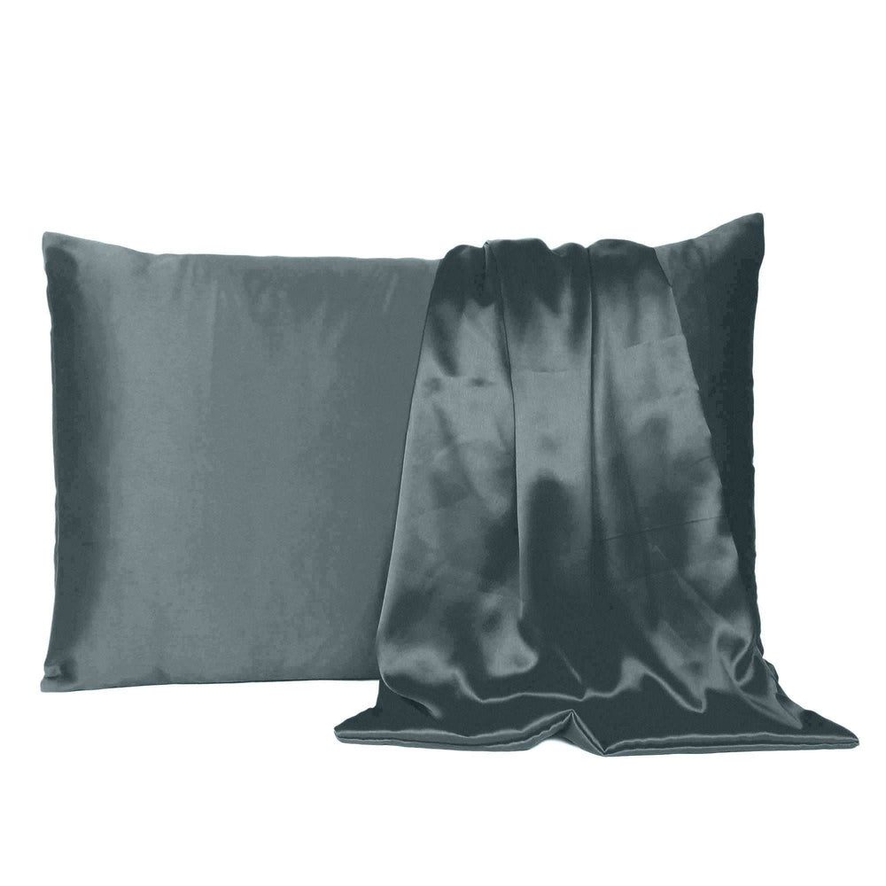 Gray Dreamy Set Of 2 Silky Satin King Pillowcases - Homeroots - Flyclothing LLC