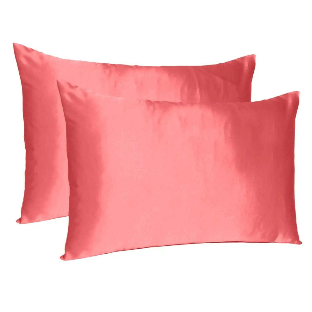 Coral Dreamy Set Of 2 Silky Satin King Pillowcases - Homeroots - Flyclothing LLC
