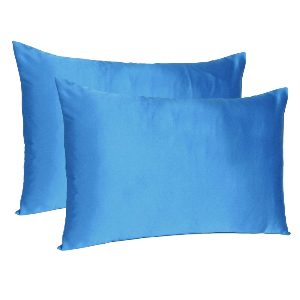 Set of Two Bright Blue Dreamy Silky Satin King Pillowcases - Homeroots - Flyclothing LLC