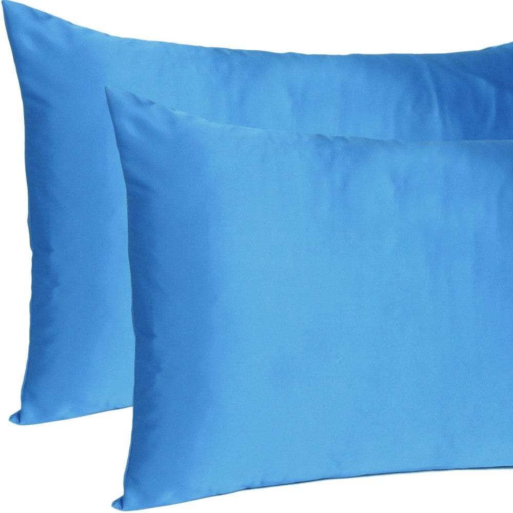 Set of Two Bright Blue Dreamy Silky Satin King Pillowcases - Homeroots - Flyclothing LLC