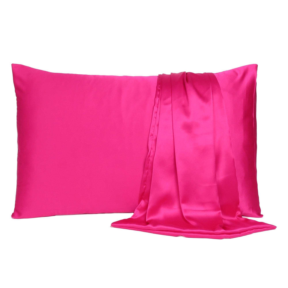 Fuchsia Dreamy Set Of 2 Silky Satin King Pillowcases - Homeroots - Flyclothing LLC