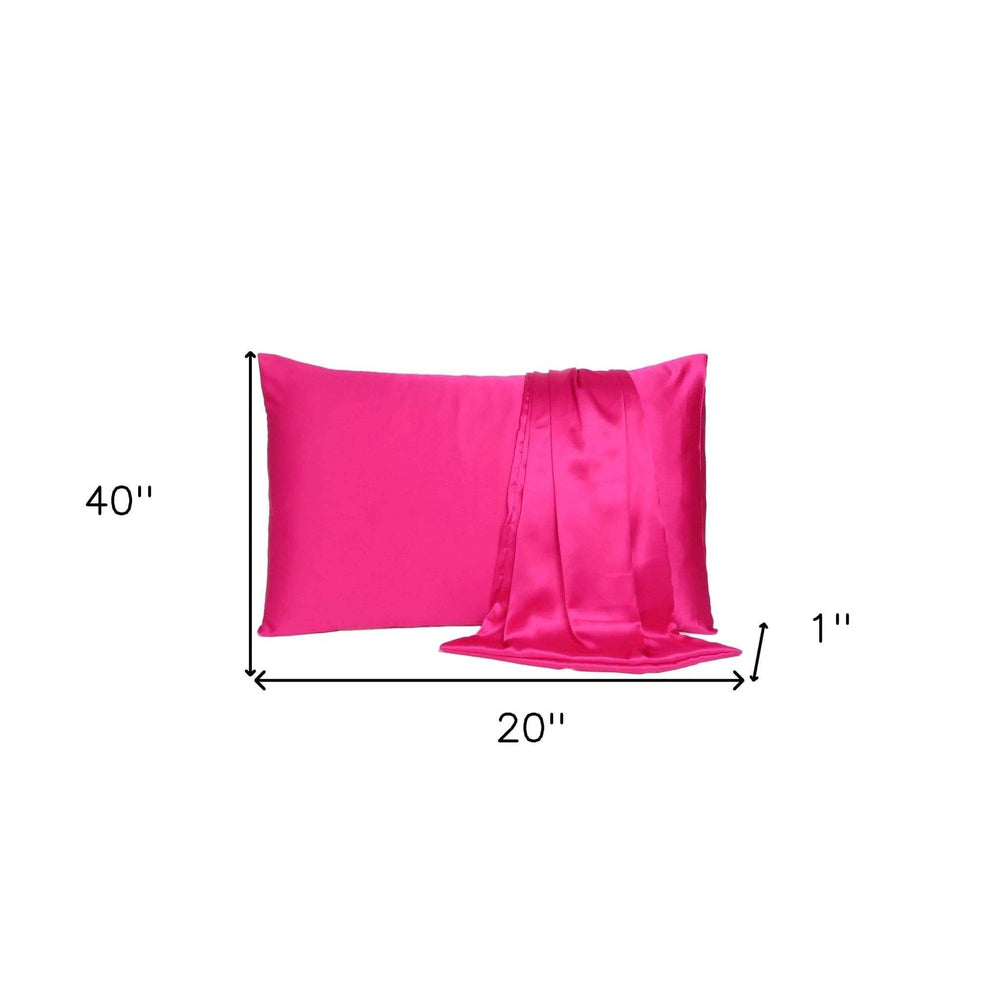 Fuchsia Dreamy Set Of 2 Silky Satin King Pillowcases - Homeroots - Flyclothing LLC