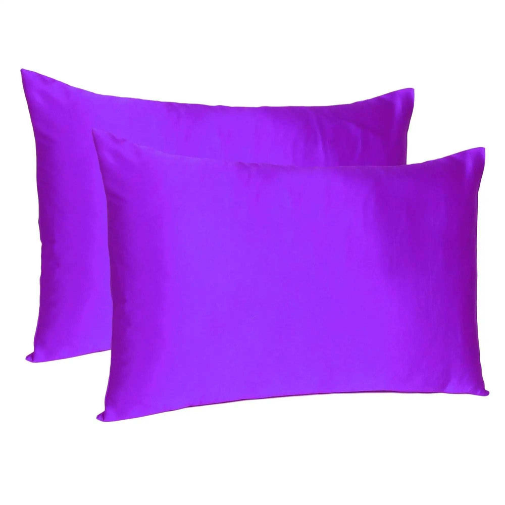 Bright Purple Dreamy Set Of 2 Silky Satin King Pillowcases - Homeroots - Flyclothing LLC
