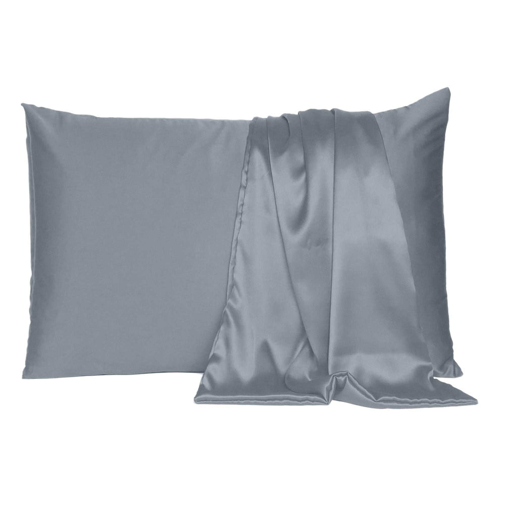 Dark Gray Dreamy Set Of 2 Silky Satin King Pillowcases - Homeroots - Flyclothing LLC