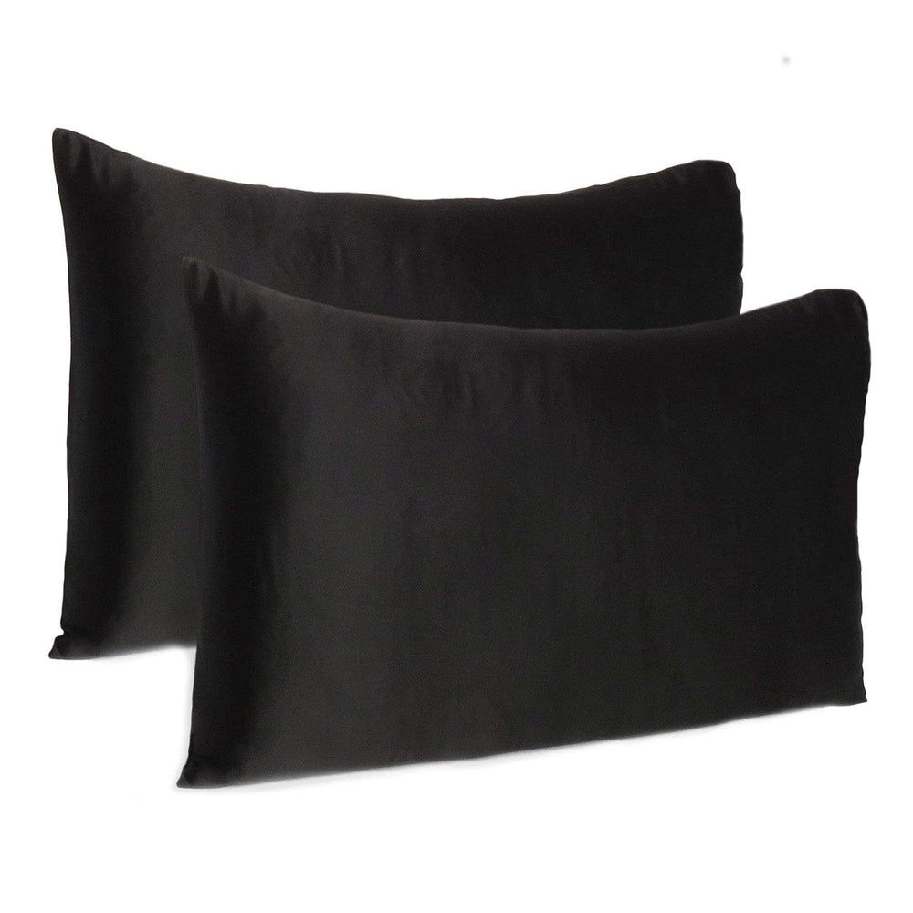 Black Dreamy Set Of 2 Silky Satin Standard Pillowcases - Homeroots - Flyclothing LLC
