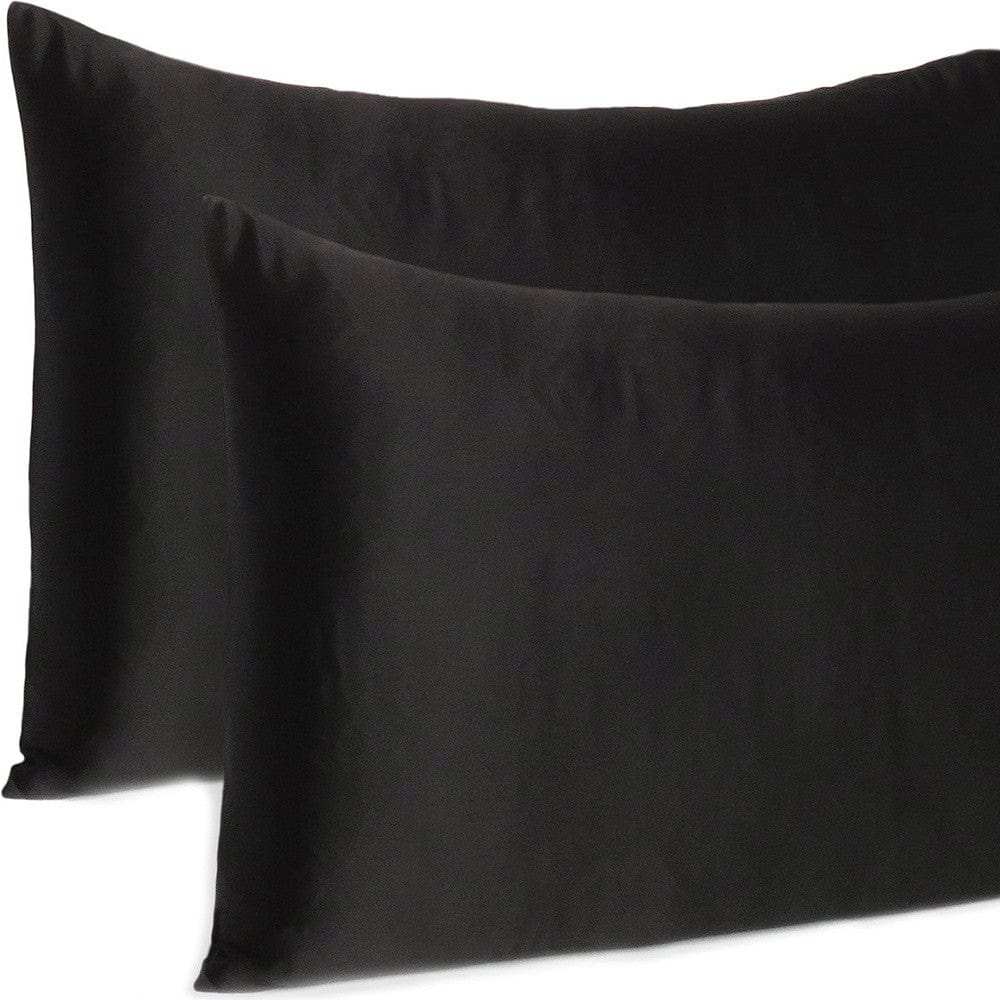 Black Dreamy Set Of 2 Silky Satin Standard Pillowcases - Homeroots - Flyclothing LLC