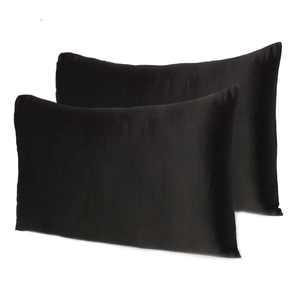 Black Dreamy Set Of 2 Silky Satin Standard Pillowcases - Homeroots - Flyclothing LLC