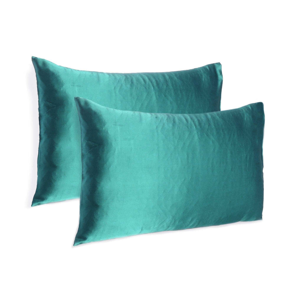 Teal Dreamy Set Of 2 Silky Satin Standard Pillowcases - Homeroots - Flyclothing LLC