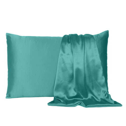 Teal Dreamy Set Of 2 Silky Satin Standard Pillowcases - Homeroots - Flyclothing LLC