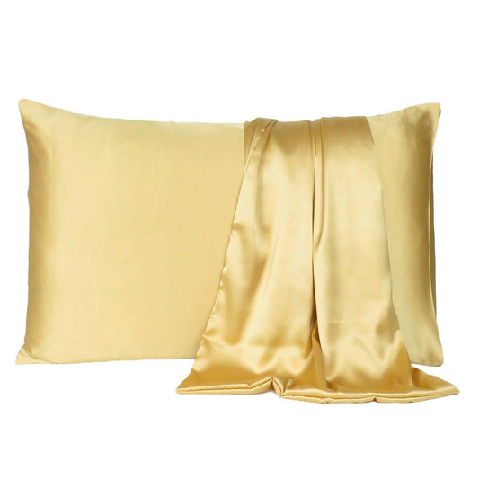 Gold Dreamy Set Of 2 Silky Satin Queen Pillowcases - Homeroots - Flyclothing LLC